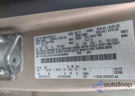 2017 Ford Escape Se from USA, damaged, VIN 1FMCU0GD9HUE45895